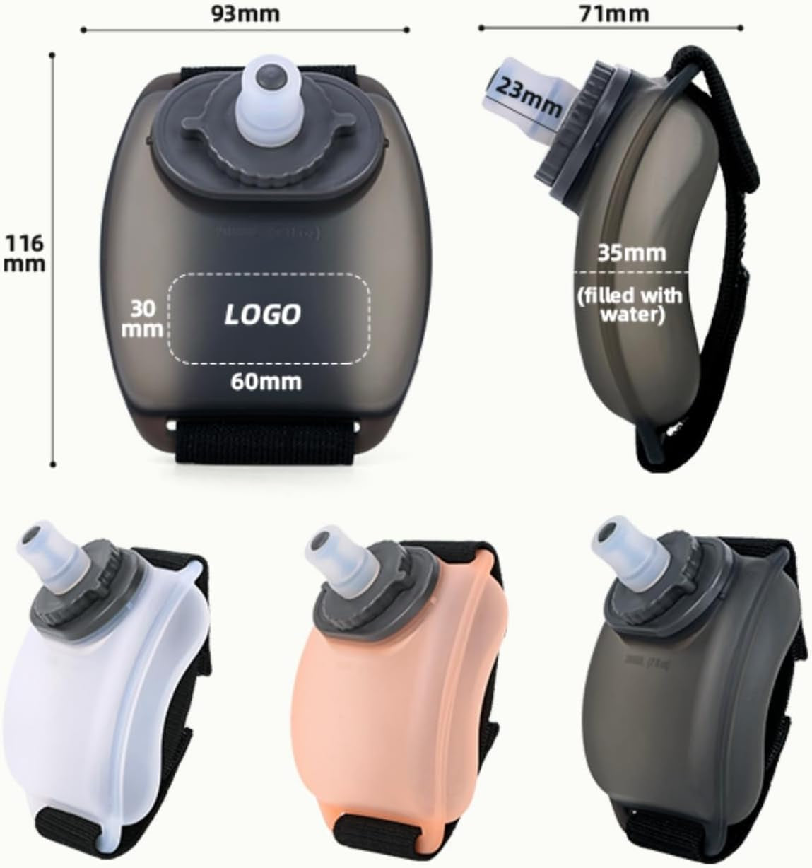 2PCS Wrist Water Bottle, Wearable Handsfree Silicone 7 Oz Running Water Bottle, Sports Portable Fitness Cycling Marathon Rock Climbing Cycling Sports Cup (Black)